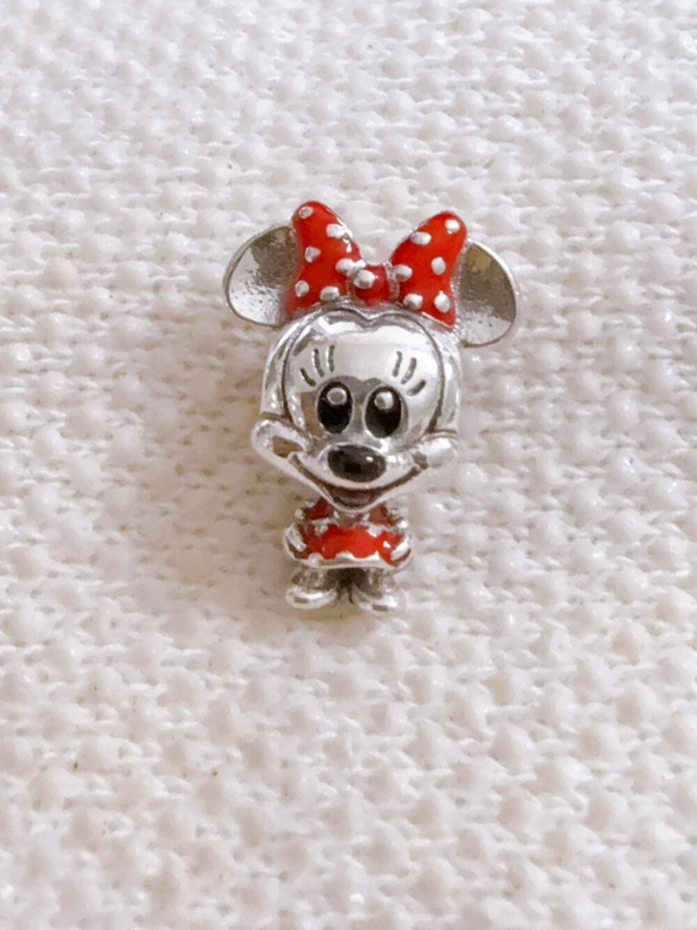 Minnie Mouse Dotted Dress & Bow Silver Charm For Pandora Bracelet
